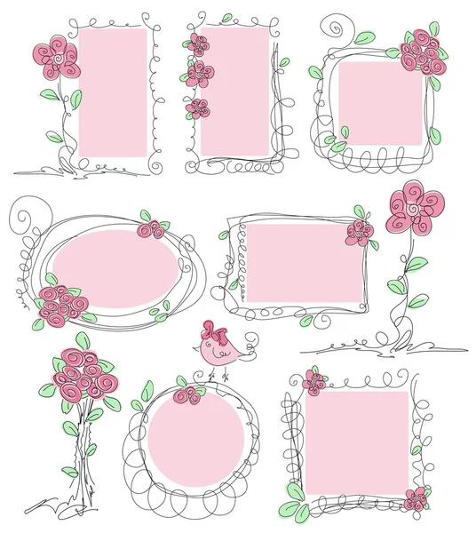 Quadros de doodle vetorial floral — Vetor de Stock