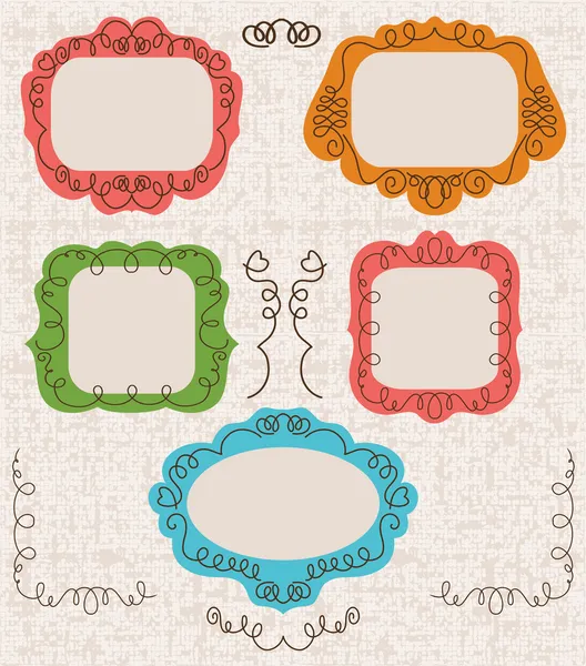 Vintage photo frames set, drawing doodle style, antigue ornamental — Stock Vector