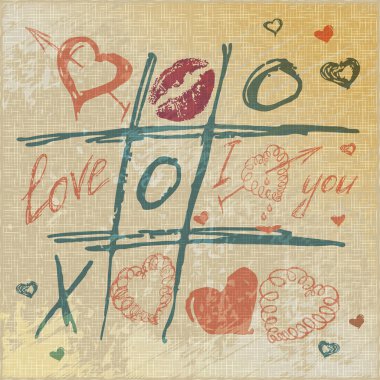 vektör tic tac toe Kalpler, Sevgiliye arka plan. Sevgililer günü. kalp seviyorum. el-çekilmiş Icons simgeleri.