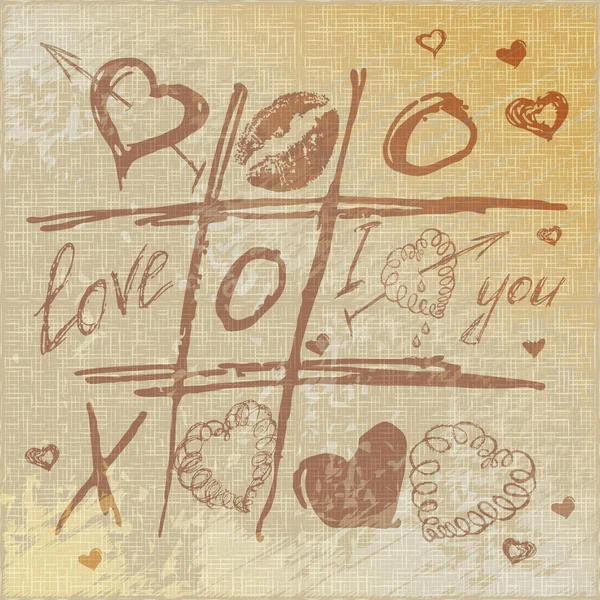 Vector dibujado a mano Tic Tac Toe corazones , — Vector de stock