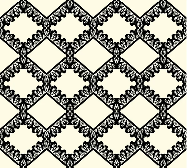 Encaje negro patrón sin costura sobre fondo blanco — Archivo Imágenes Vectoriales