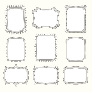 doodle kare ve farklı öğeleri kümesi