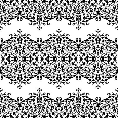 Çiçekler beyaz zemin üzerine siyah dantel seamless modeli