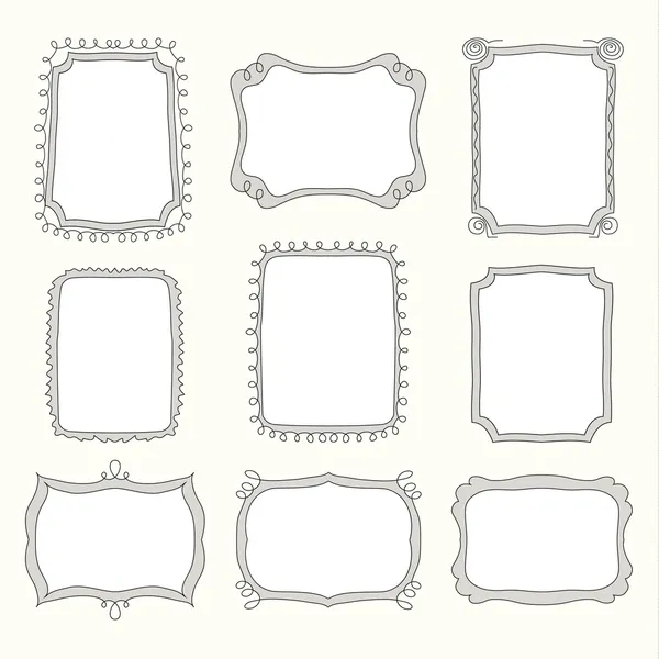 Ensemble de cadres doodle et différents éléments — Image vectorielle