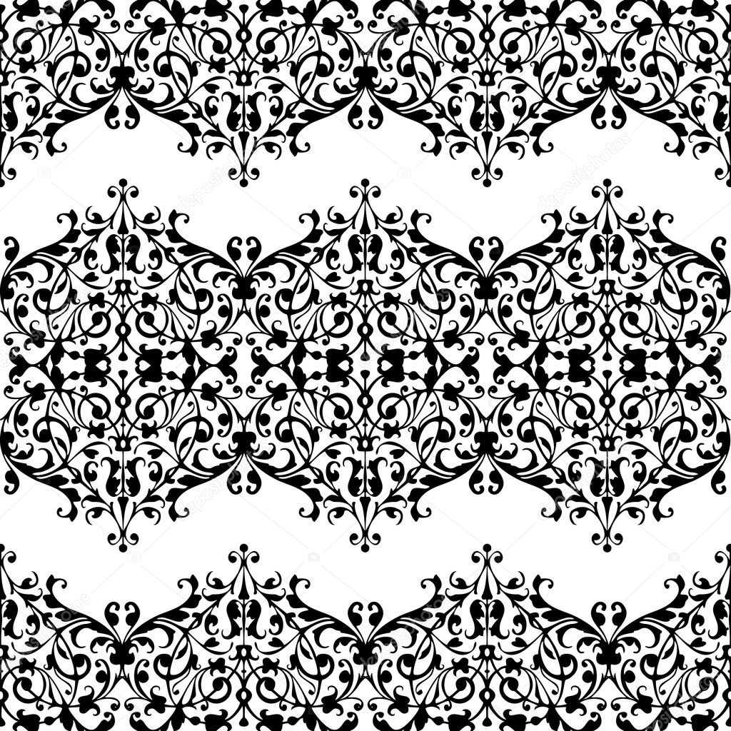 白い背景の上の花を持つレース黒シームレスなパターン ストックベクター C Antuanetto