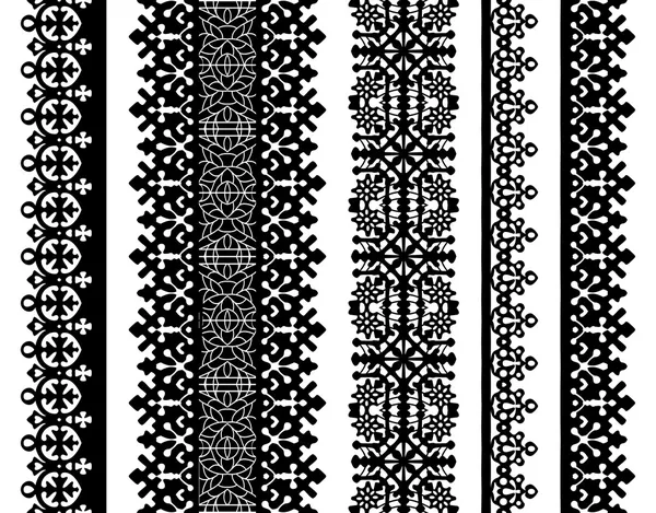 Set of black lace borders isolated on white — Stock Vector