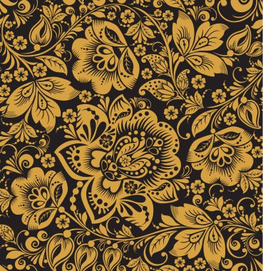 Seamless floral pattern. Beige flowers on a gold background. clipart