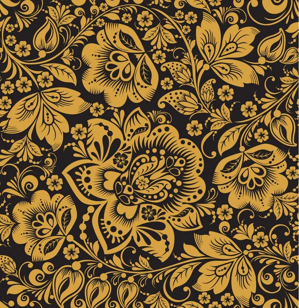 Seamless floral pattern. Beige flowers on a gold background. Stock Vector