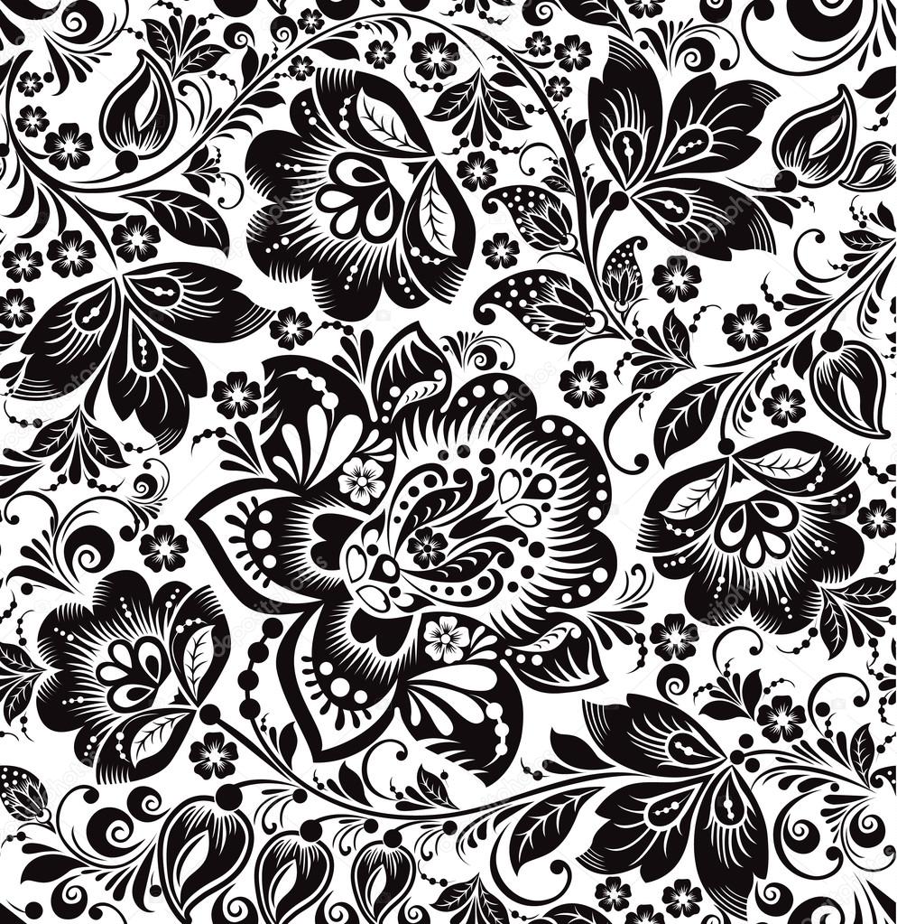 Vector floral background. Russian traditional ornament Hohloma.