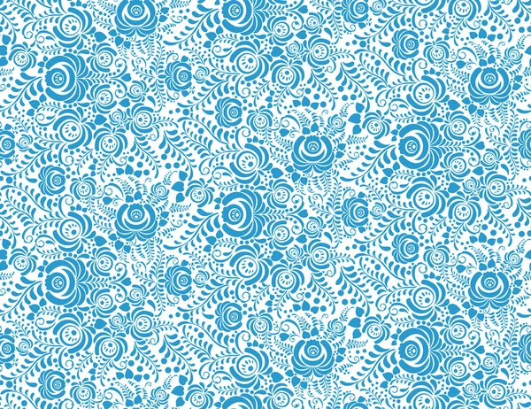 Patrón textil floral azul sin costuras en estilo gzhel — Vector de stock