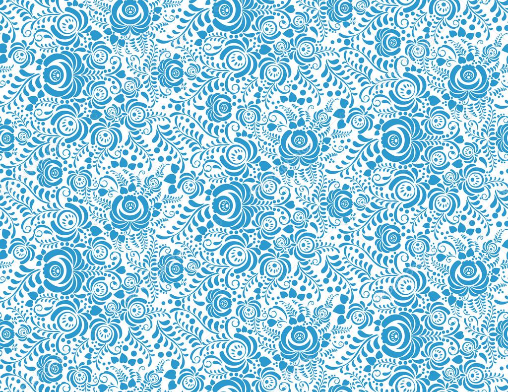 Blue floral textile vector seamless pattern in gzhel style