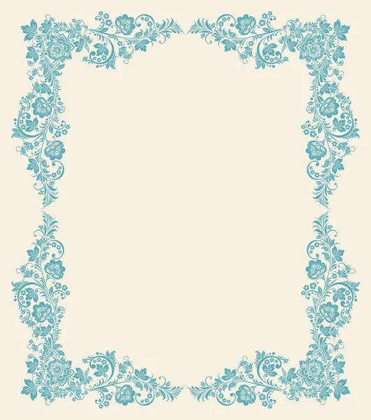 Frame van floral elementen. Vector frame in gzhel stijl. — Stockvector