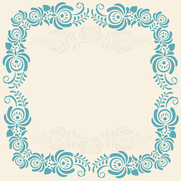 Frame of floral elements. Vector frame in gzhel style.