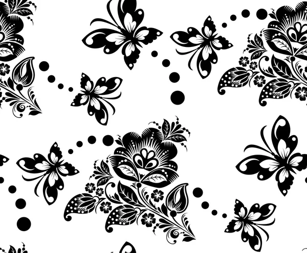 Motif floral sans couture avec fleur et papillons — Image vectorielle