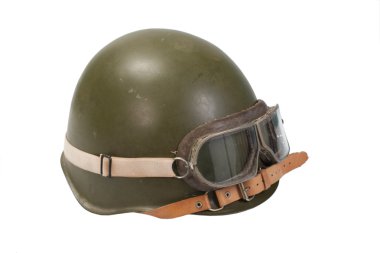 army helmet with goggles isolated on white clipart