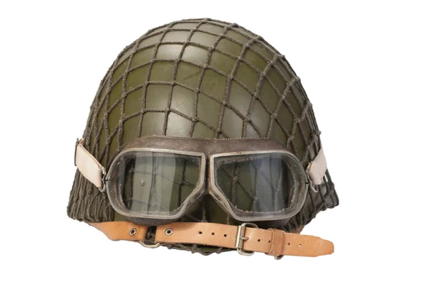 军队与护目镜头盔上白色隔离 — 图库照片