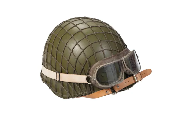 Soviet army mechanized infantry helmet with goggles isolated on white — Stock Photo, Image