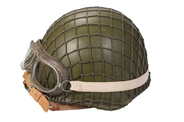 Army helmet with goggles isolated on white — Stock Photo, Image