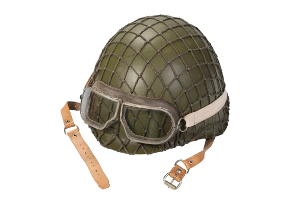 Army helmet with goggles isolated on white — Stock Photo, Image