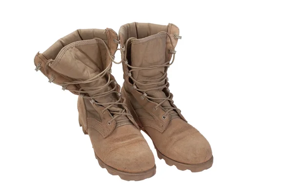 Velho usado botas do deserto período de guerra iraq isolado — Fotografia de Stock