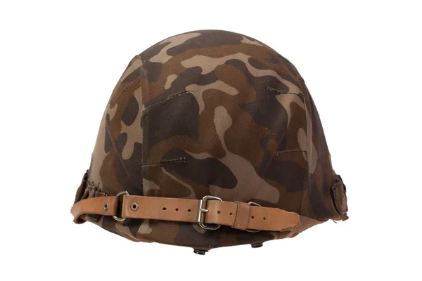 Soviet army helmet with camouflaged cover isolated on white — Stock Photo, Image