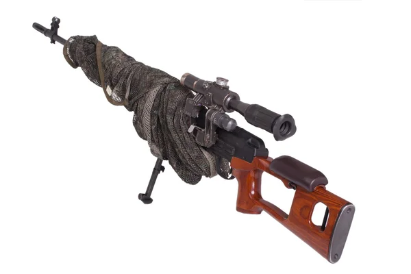 Camouflaged sniper rifle with optic sight — Stock Photo, Image