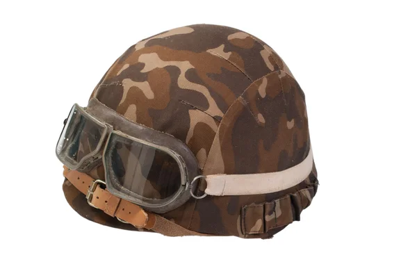 Soviet army mechanised infantry camouflaged helmet with goggles isolated on — Stock Photo, Image