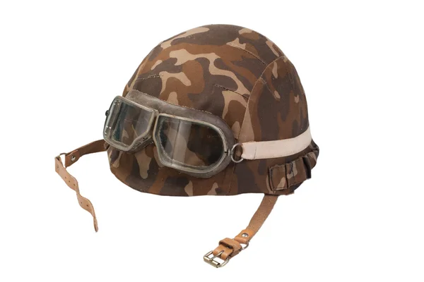 Soviet army mechanized infantry camouflaged helmet with goggles isolated on — Stock Photo, Image