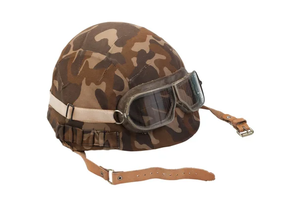 Soviet camouflaged helmet with goggles isolated on white — Stock Photo, Image