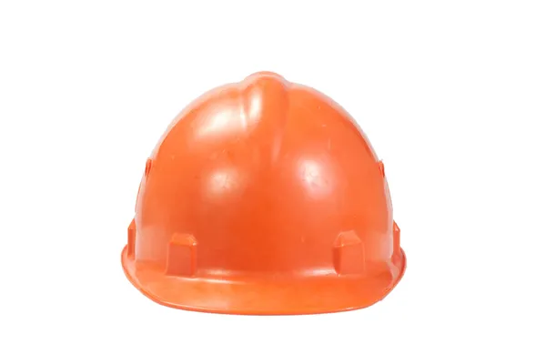 Orangefarbener Helm für Bauarbeiter isoliert auf weißem Grund — Stockfoto