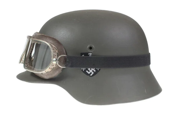 German Army helmet with protective goggles — Stock Photo, Image
