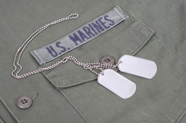 us marines uniform Korean War period with blank dog tags clipart