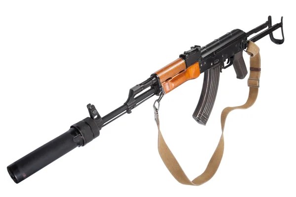 Kalachnikov AK47 avec silencieux isolé sur blanc — Photo