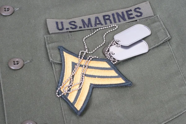 Us marines uniform with blank dog tags and sergeant rank patch — Stock Photo, Image