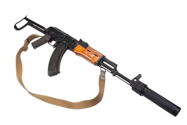 Kalashnikov AK47 con silenziatore isolato su bianco — Foto Stock