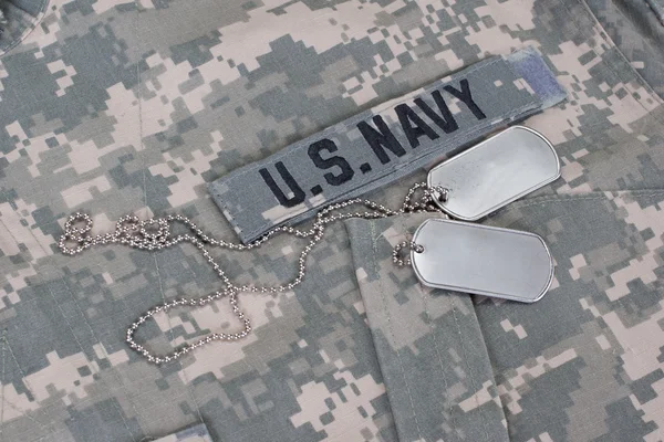 Us navy camouflaged uniform with blank dog tags — Stock Photo, Image