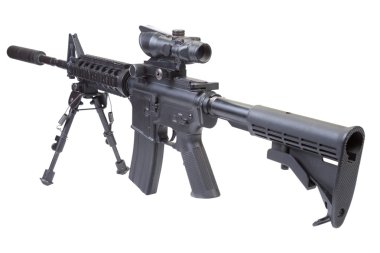 Assault rifle with bipod and silencer clipart
