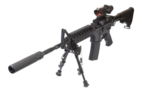 Assault rifle with bipod and silencer — Stock Photo, Image