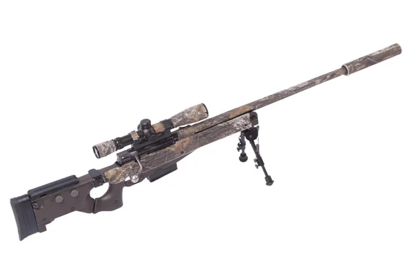 Camouflaged sniper rifle with scope — Stock Photo, Image