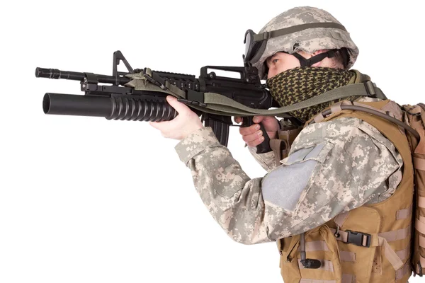 US soldier with assault rifle — Stock Photo, Image