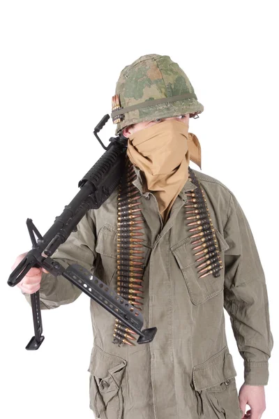Us army soldier with m60 machine gun vietnam war period — Stock Photo, Image