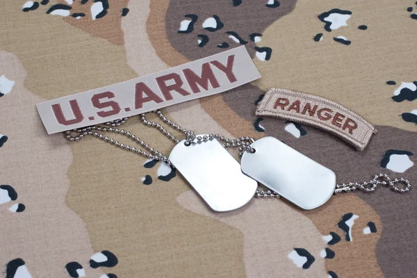 US ARMY ranger tab with blank dog tags — Stock Photo, Image