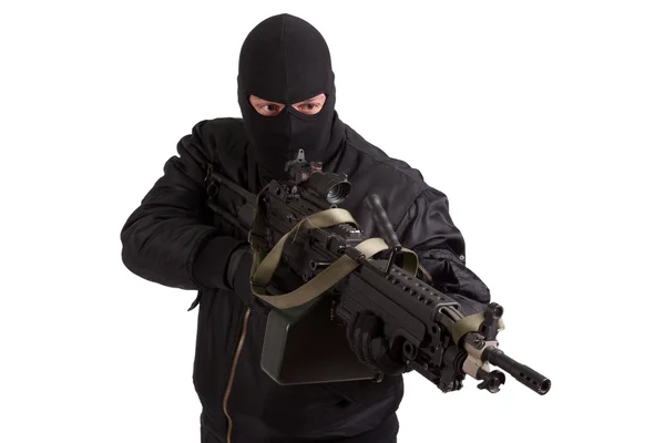 Terrorist with machine gun — Stock Photo, Image