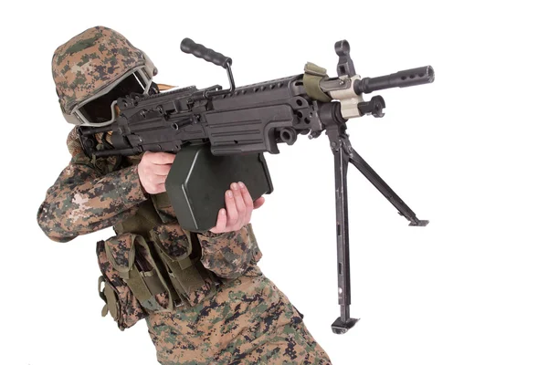 US MARINES с пулеметом M249 — стоковое фото