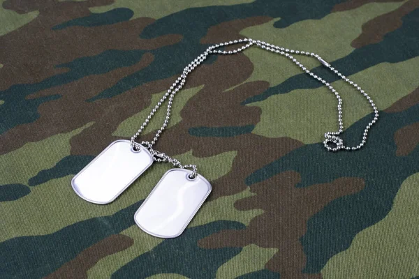 Dog Tags Russian Pattern Camouflage Uniform Background — Stock Photo, Image