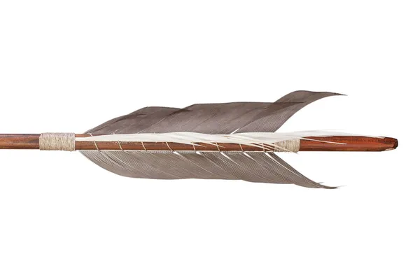 Feather Fletching Van Traditionele Doel Pijl Geïsoleerd Witte Achtergrond — Stockfoto