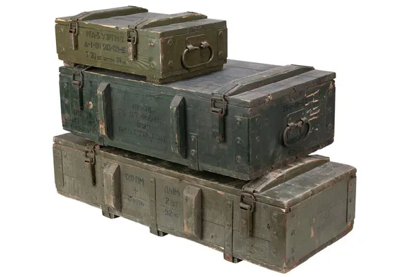 Armée Soviétique Pile Munitions Caisses Vertes Texte Russe Type Munitions — Photo