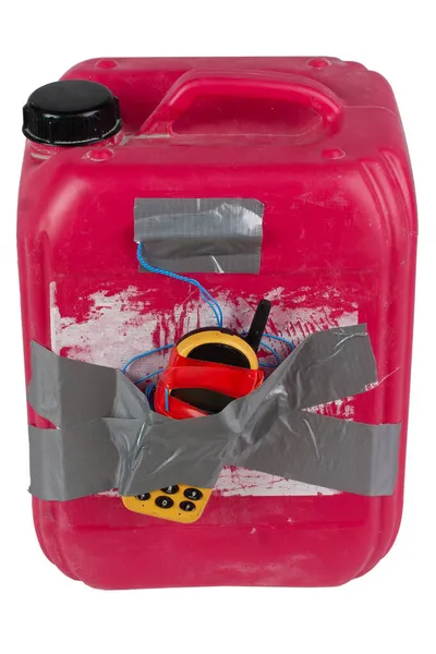 Bomba Ied Jarro Químico Vermelho Com Fusível Telefone Celular — Fotografia de Stock