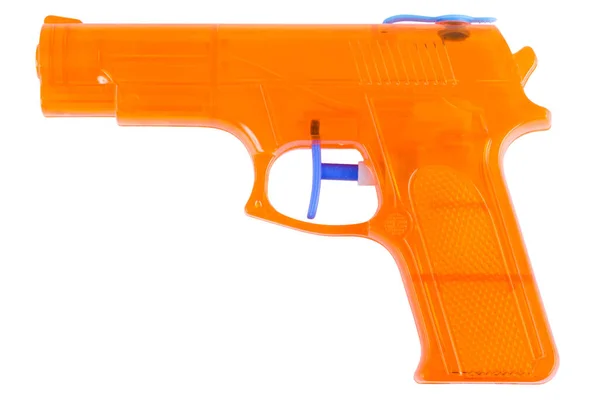 儿童玩具 白色背景隔离的橙色塑料水枪 — 图库照片
