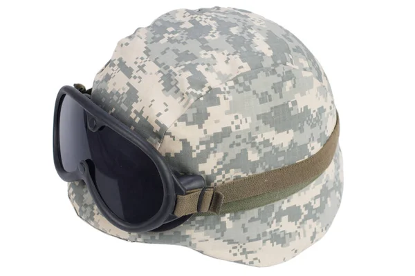 Nosotros Ejército Kevlar Casco Con Gafas Aisladas Blanco — Foto de Stock